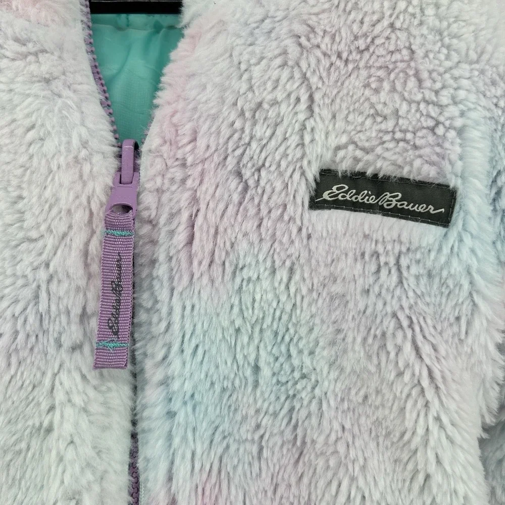 Eddie Bauer‎ Girls Reversible Jacket XS 5/6 Teal Sherpa Hooded Coat